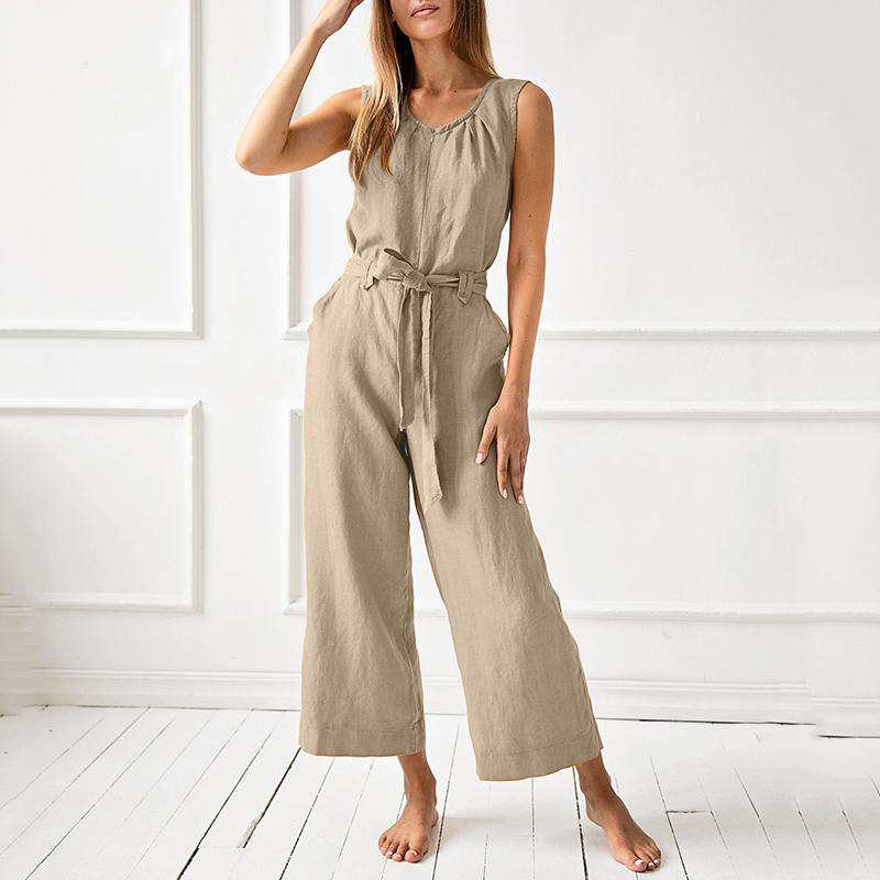 Casual ärmlös jumpsuit med vida ben för kvinnor