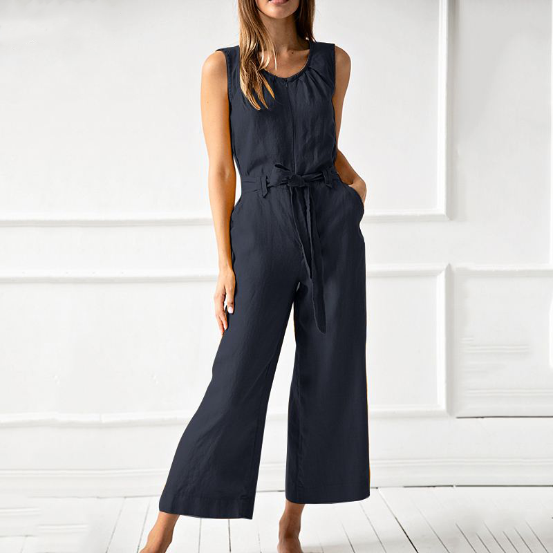 Casual ärmlös jumpsuit med vida ben för kvinnor