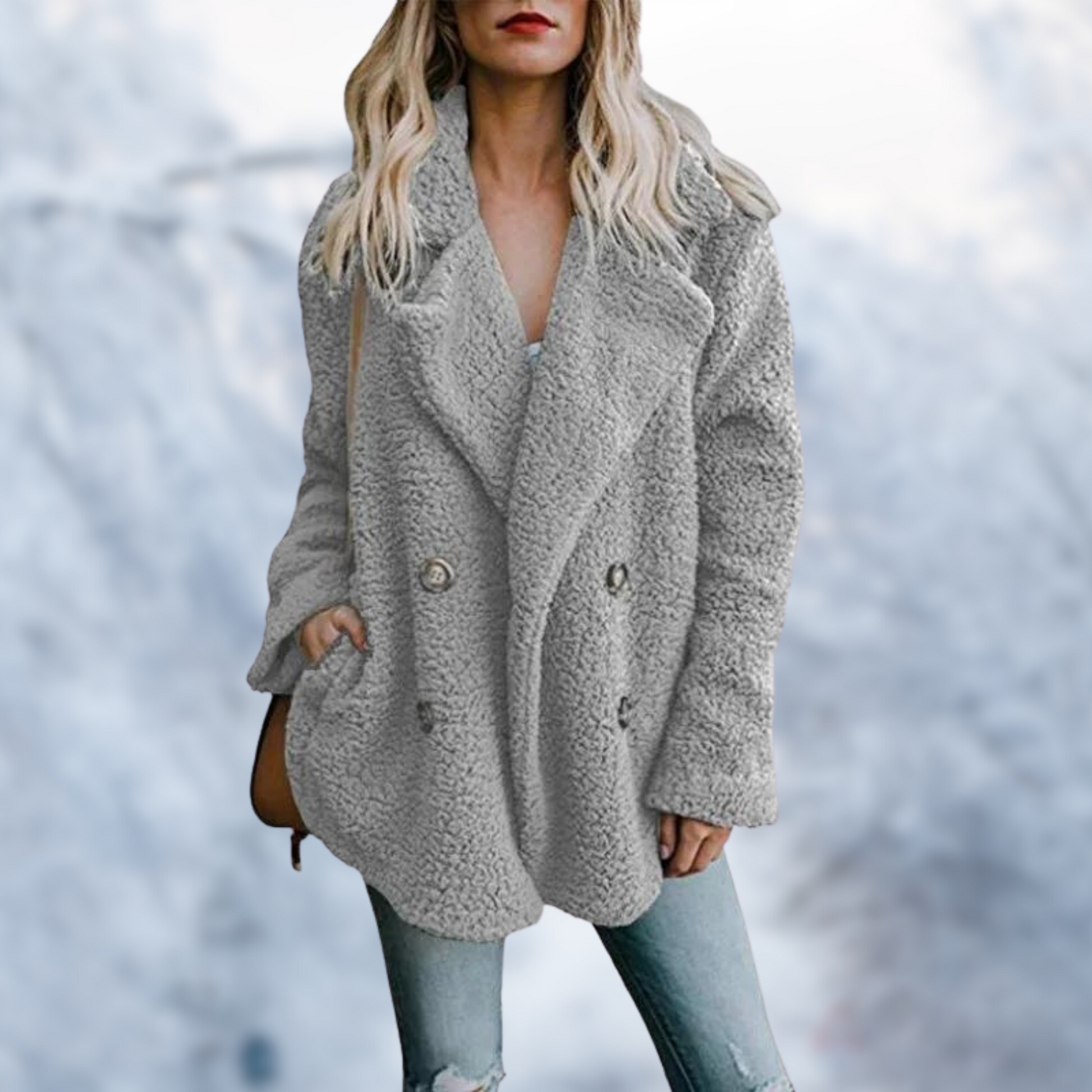 Fleece fluffig vinterjacka kappa för kvinnor