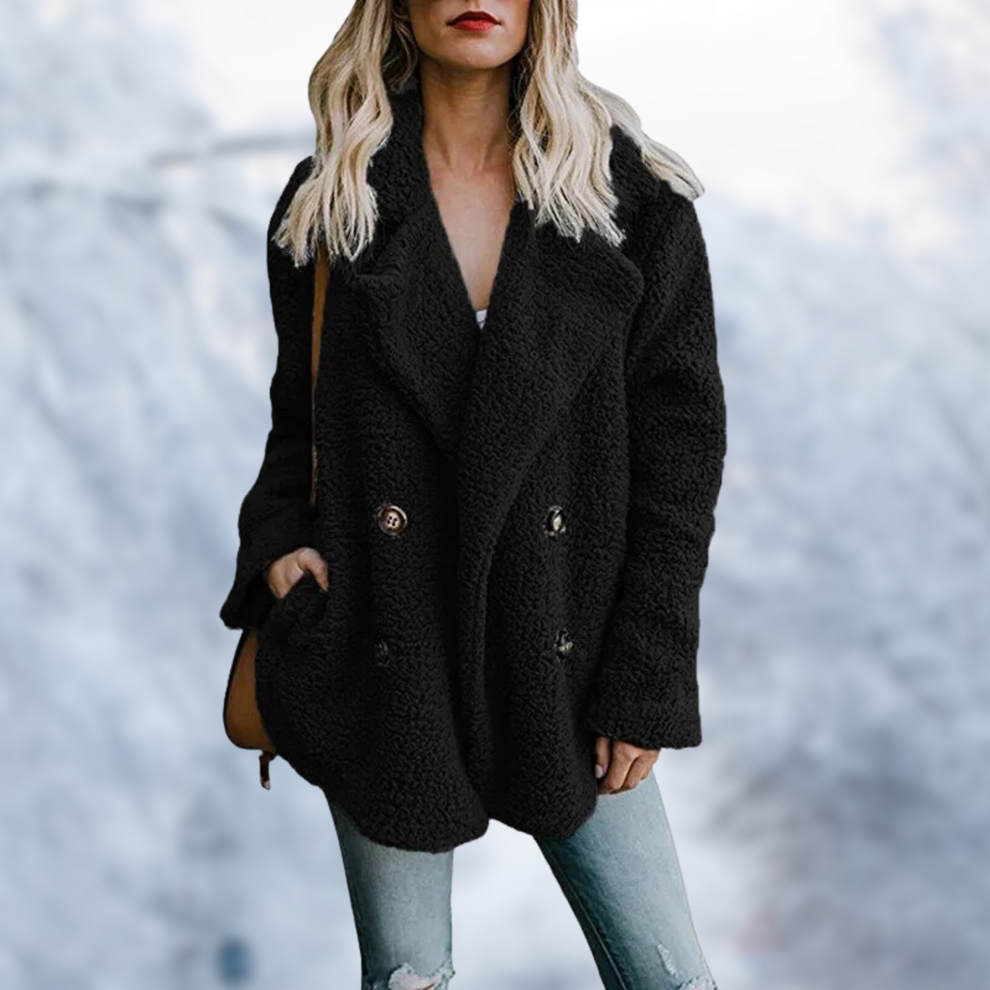 Fleece fluffig vinterjacka kappa för kvinnor