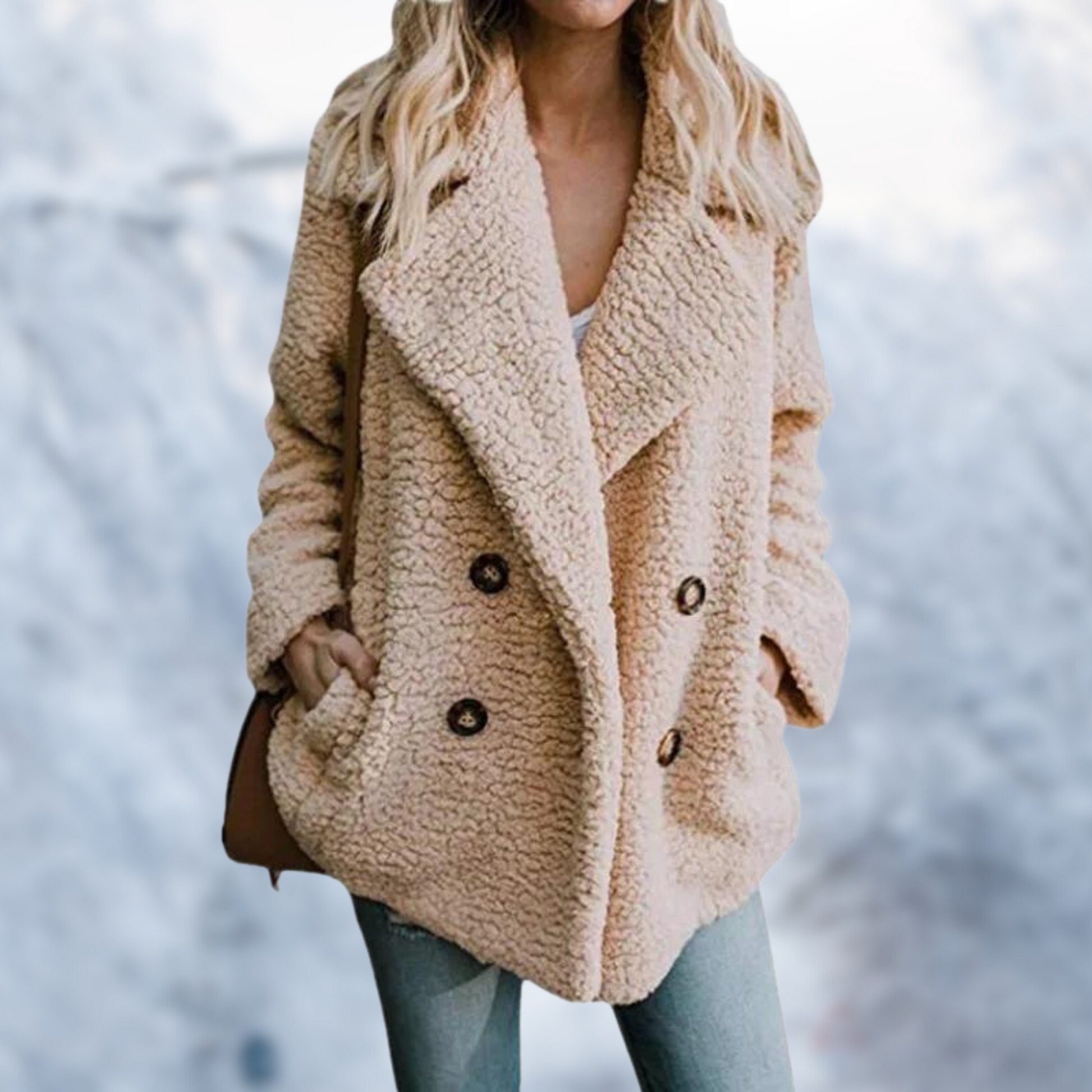 Fleece fluffig vinterjacka kappa för kvinnor