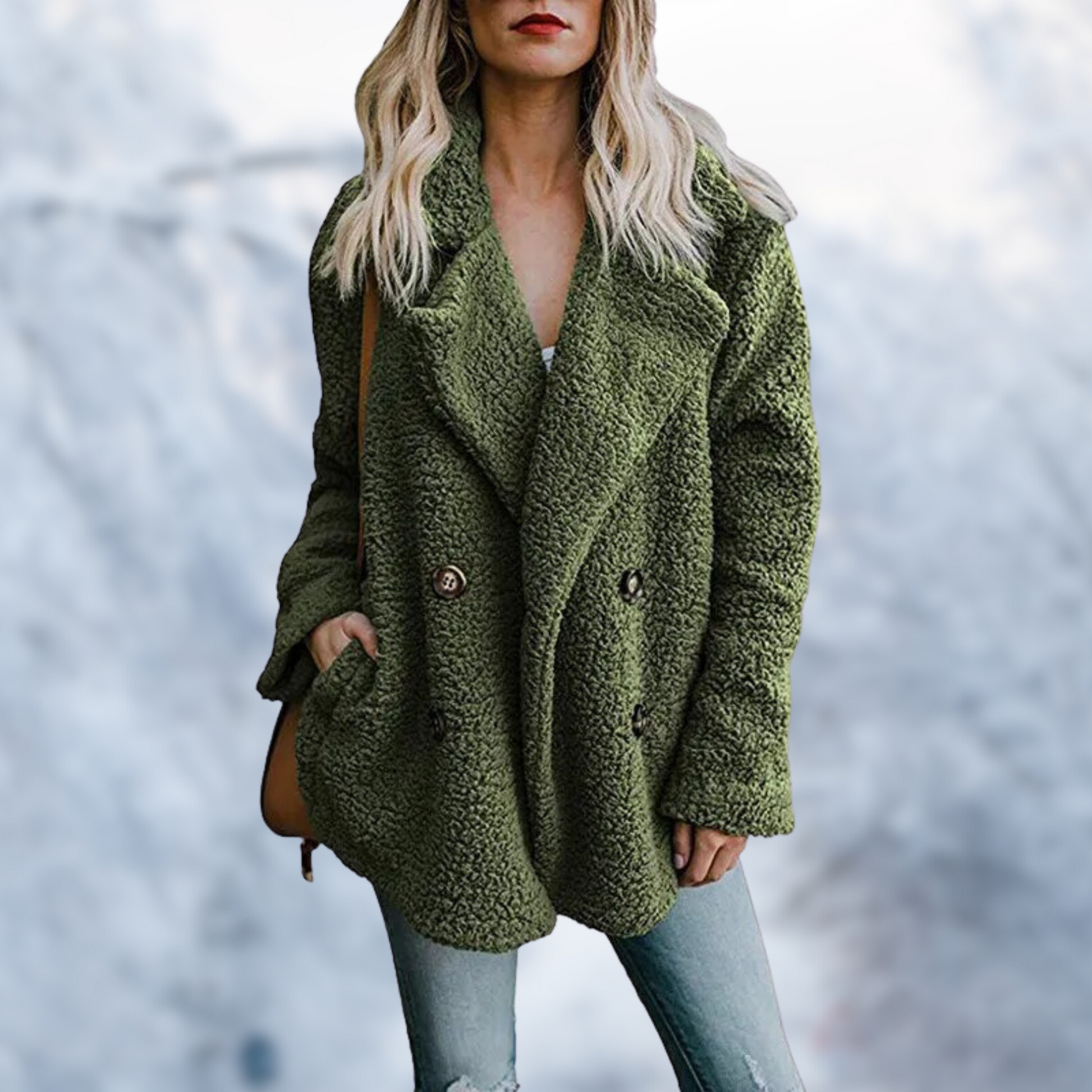 Fleece fluffig vinterjacka kappa för kvinnor