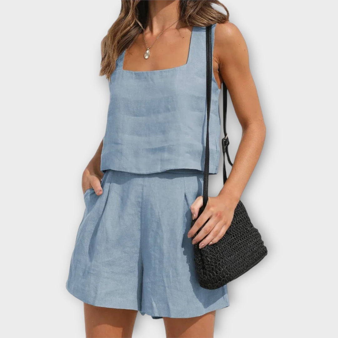 Ärmlös crop top och kort sommarset för kvinnor