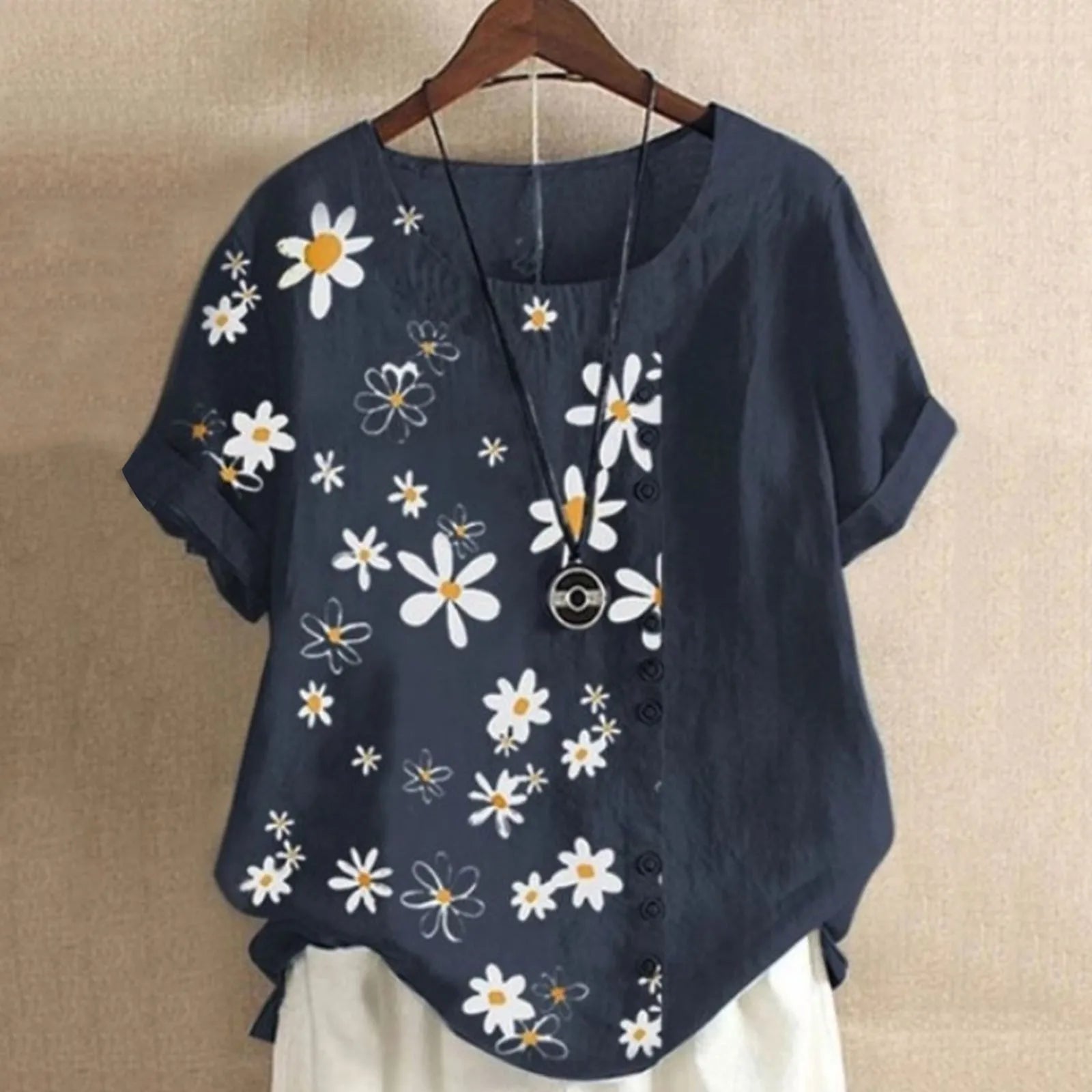 Snygg kortärmad blus med blommigt tryck för kvinnor