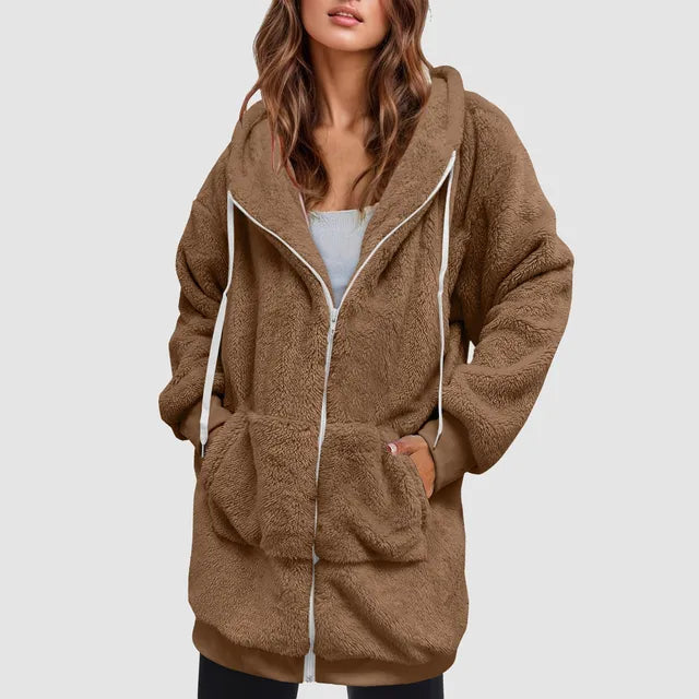 Oversized varm mysig mjuk jacka med huva för kvinnor