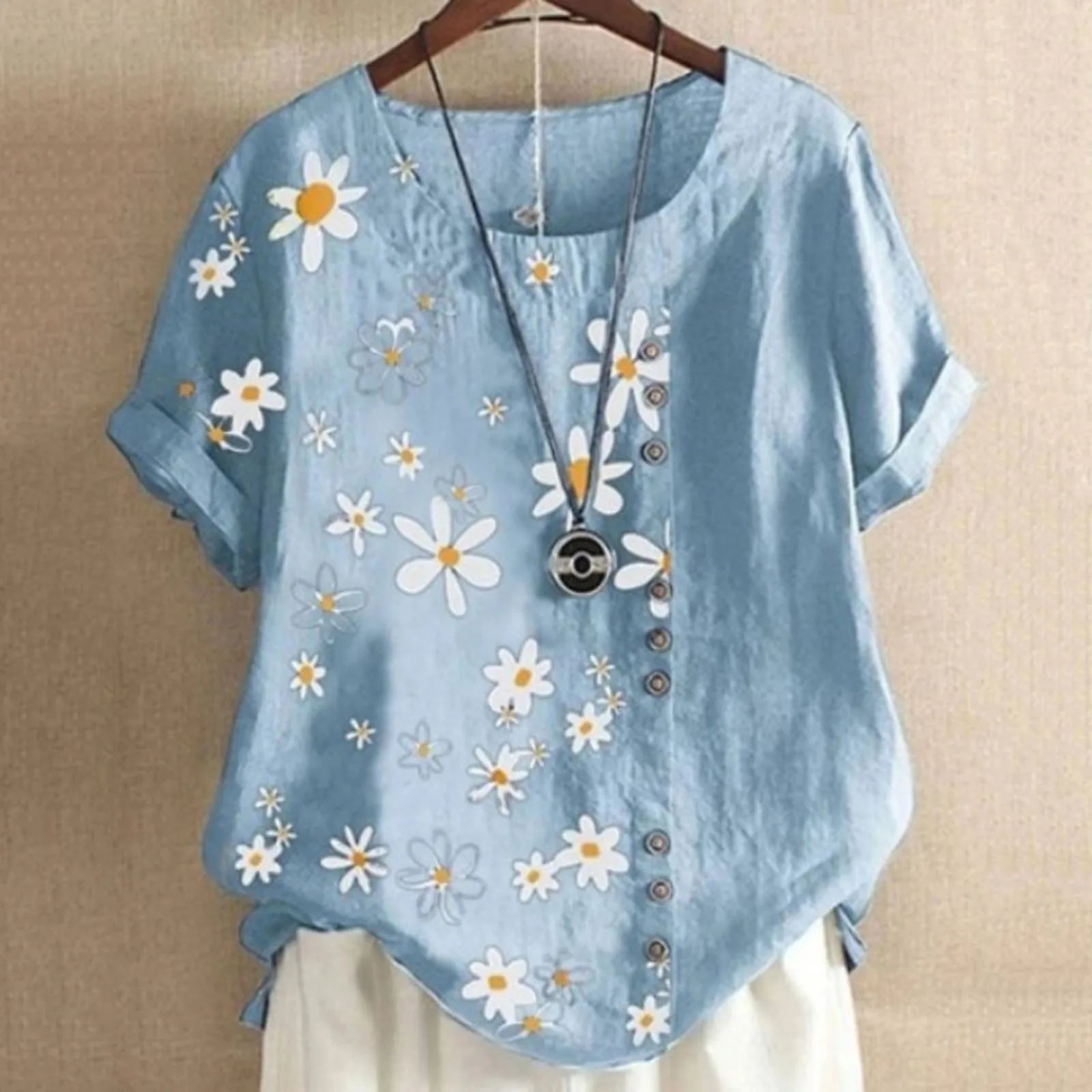 Snygg kortärmad blus med blommigt tryck för kvinnor