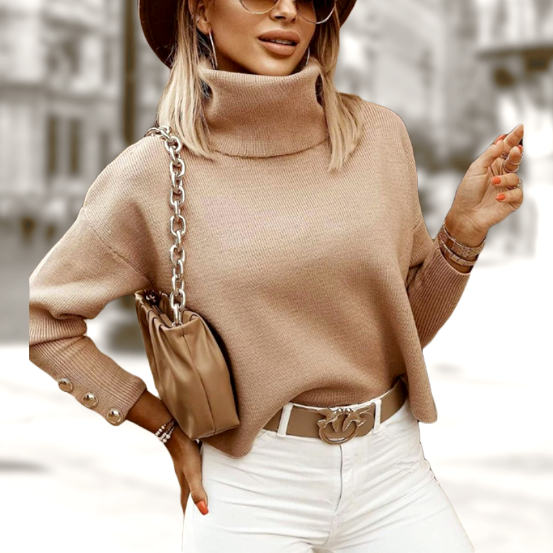 Elegant stickad polokrage pullover för kvinnor