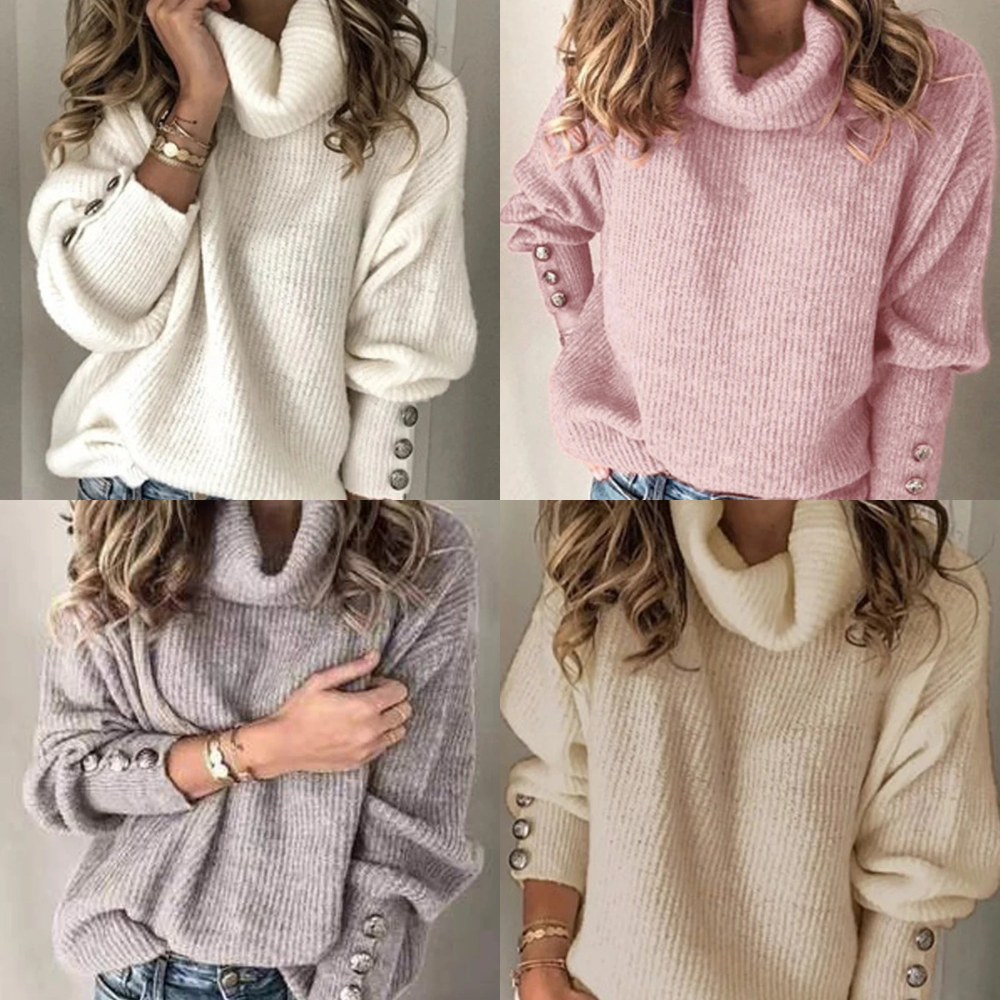 Stickad pullover med turtleneck för kvinnor