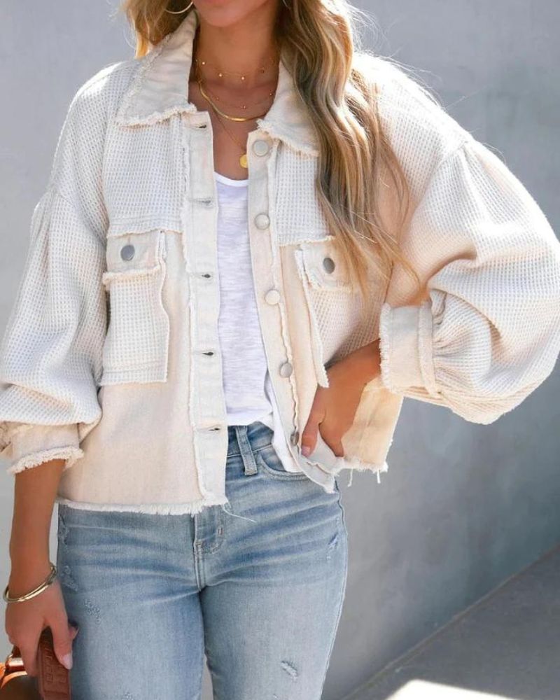 Vintage kort patchworkjacka för kvinnor