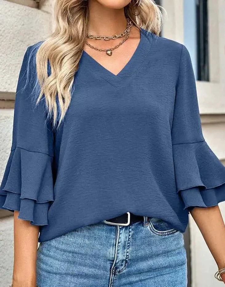 Elegant halvärmad blus med volanger för kvinnor