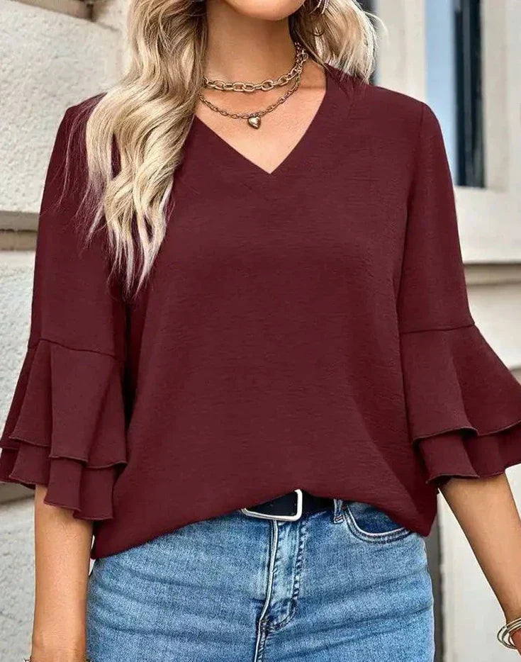 Elegant halvärmad blus med volanger för kvinnor
