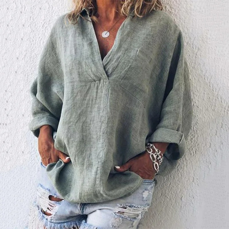 Vintage bomull och linne blus för kvinnor