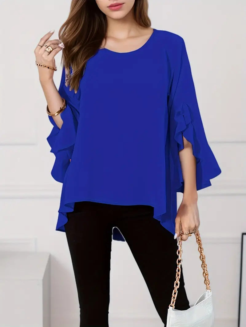 Stilren elegant blus med volangärmar för kvinnor