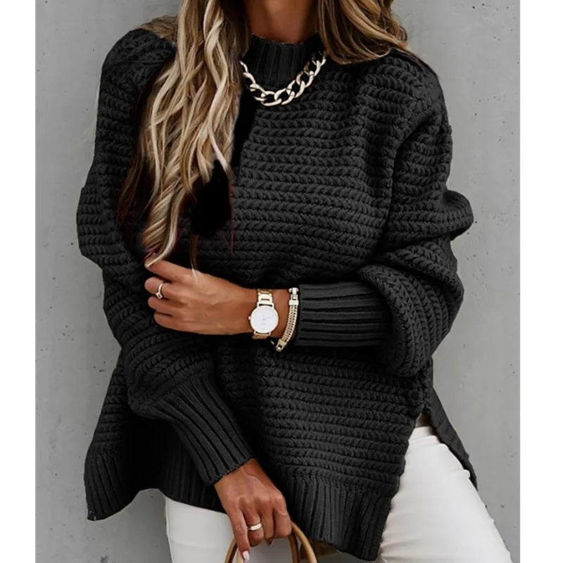 Lös Halv Turtleneck Stickad Pullover