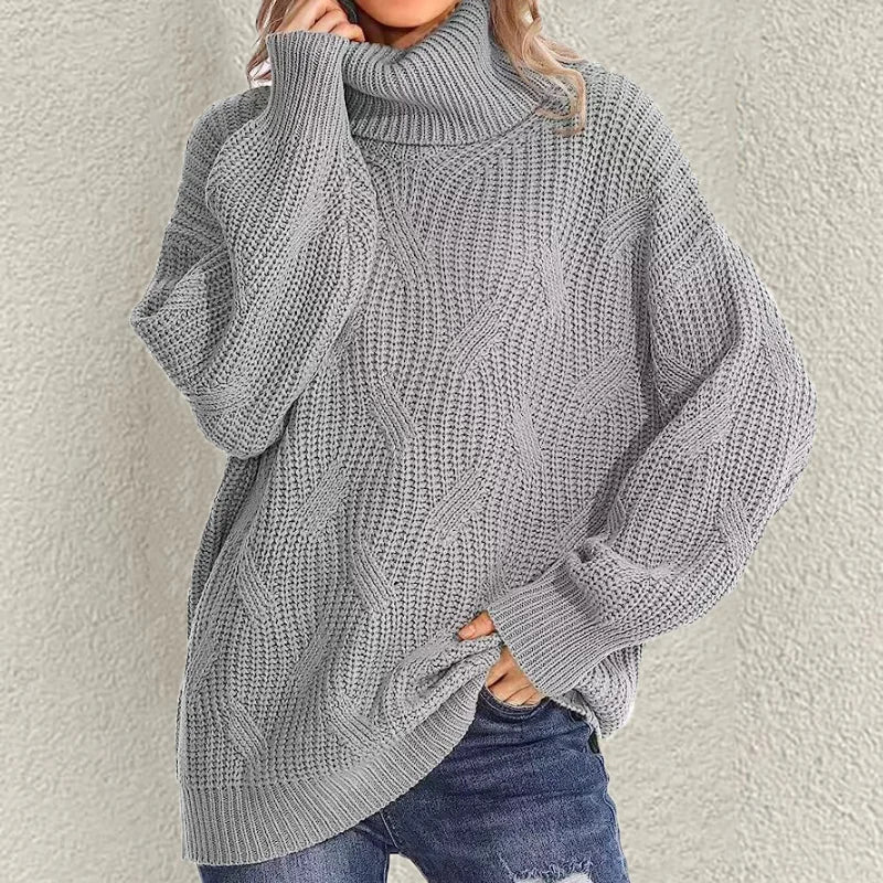 Snygg oversize stickad varm vintertröja för kvinnor
