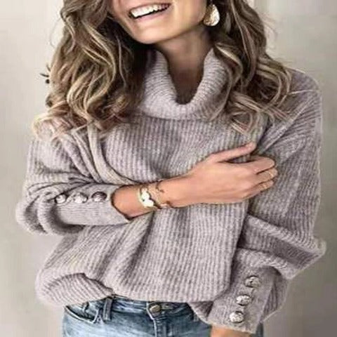 Stickad pullover med turtleneck för kvinnor