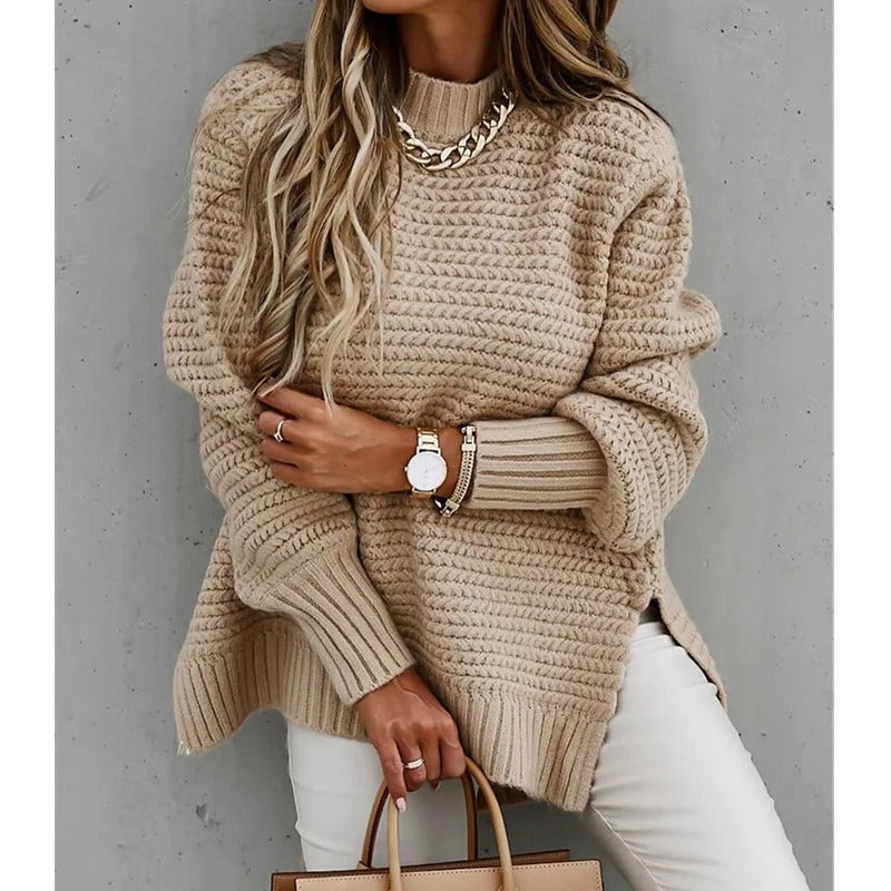 Lös Halv Turtleneck Stickad Pullover