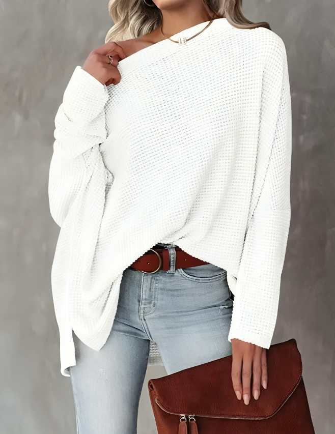Löst off-shoulder stickad tröja för kvinnor