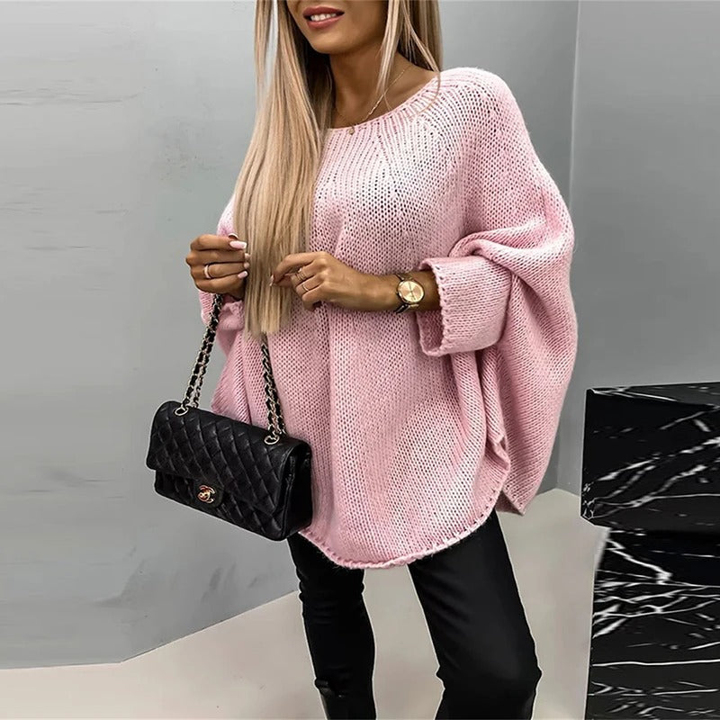 Lös rundhalsad elegant tröja för kvinnor