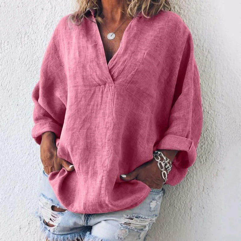 Vintage bomull och linne blus för kvinnor