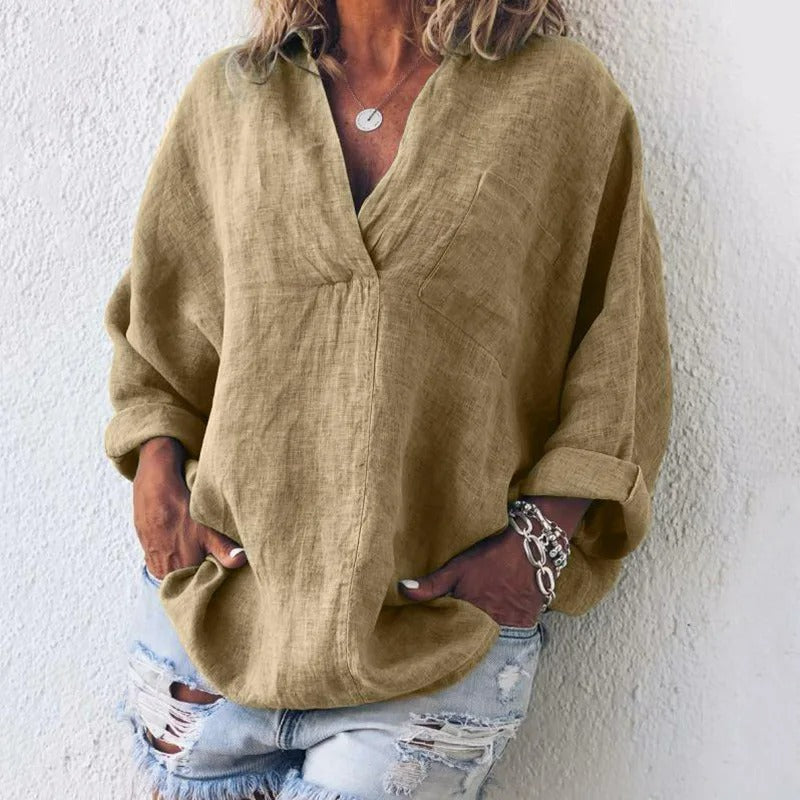 Vintage bomull och linne blus för kvinnor