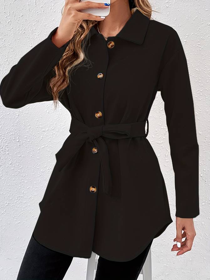 Elegant knäppt kappa med knytbälte för kvinnor