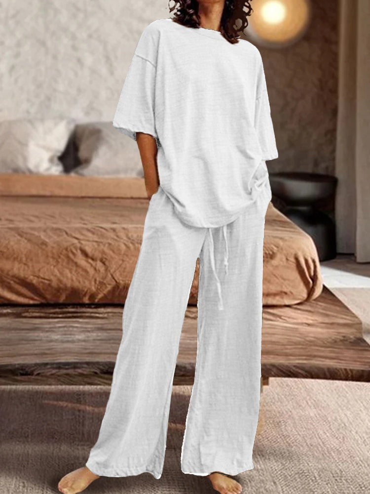 Casual oversized skjorta och raka byxor set för kvinnor