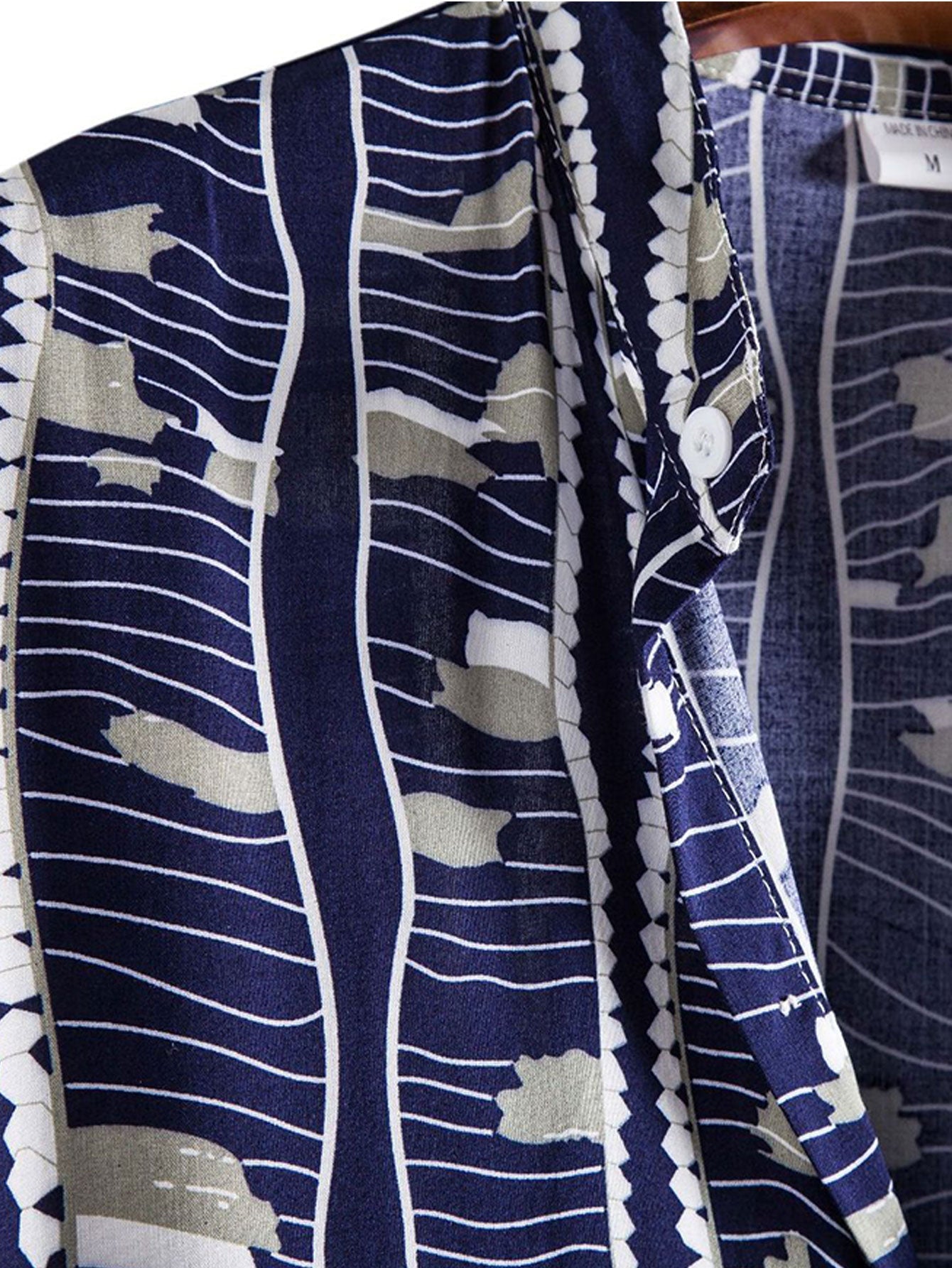 Wave Print Stand Collar Shirt