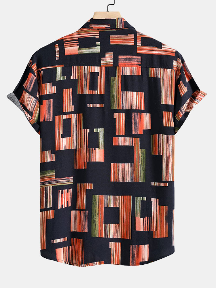 Color Block Print Button Up Shirt