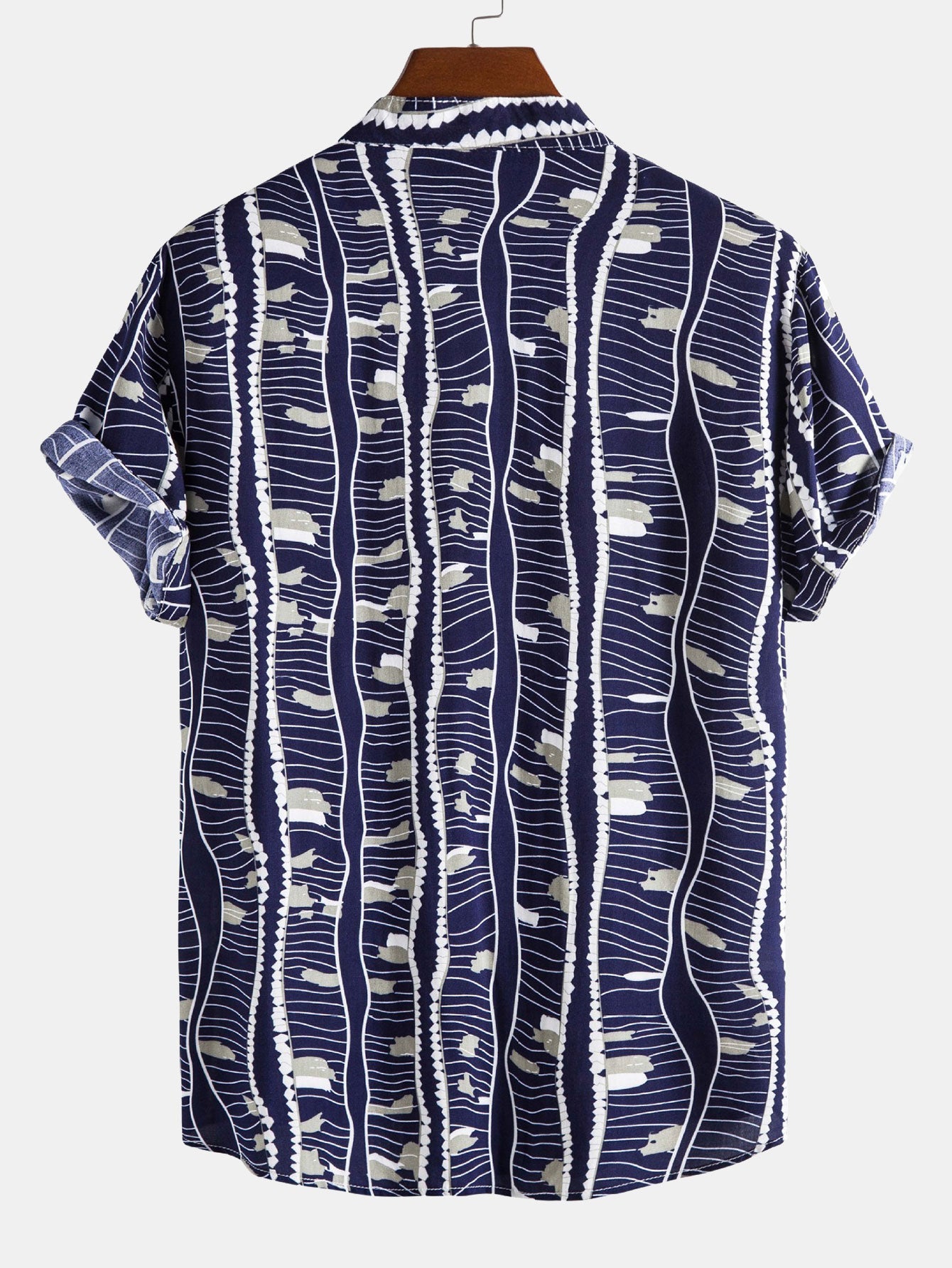 Wave Print Stand Collar Shirt
