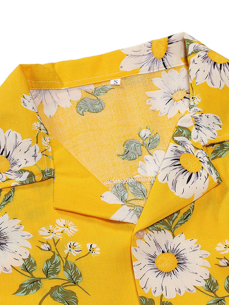 Sunflower Print Revere Shirt