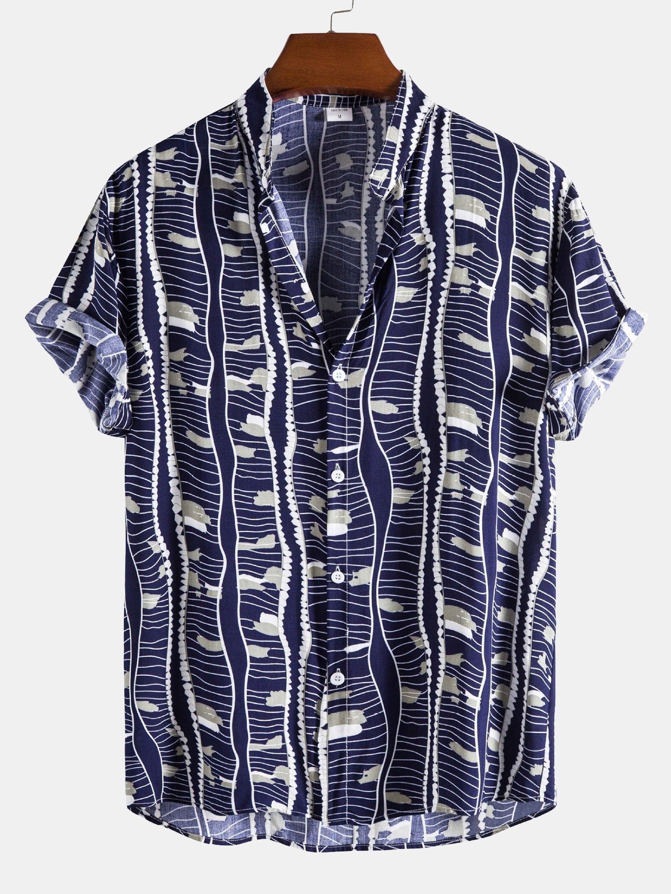 Wave Print Stand Collar Shirt