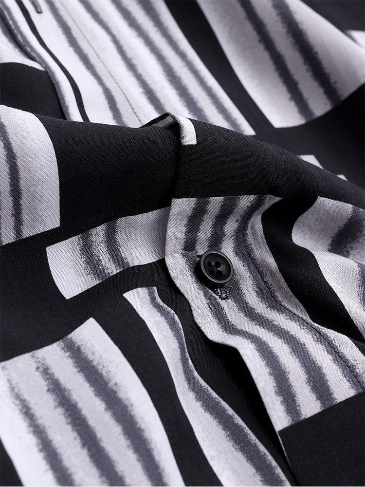 Color Block Print Button Up Shirt