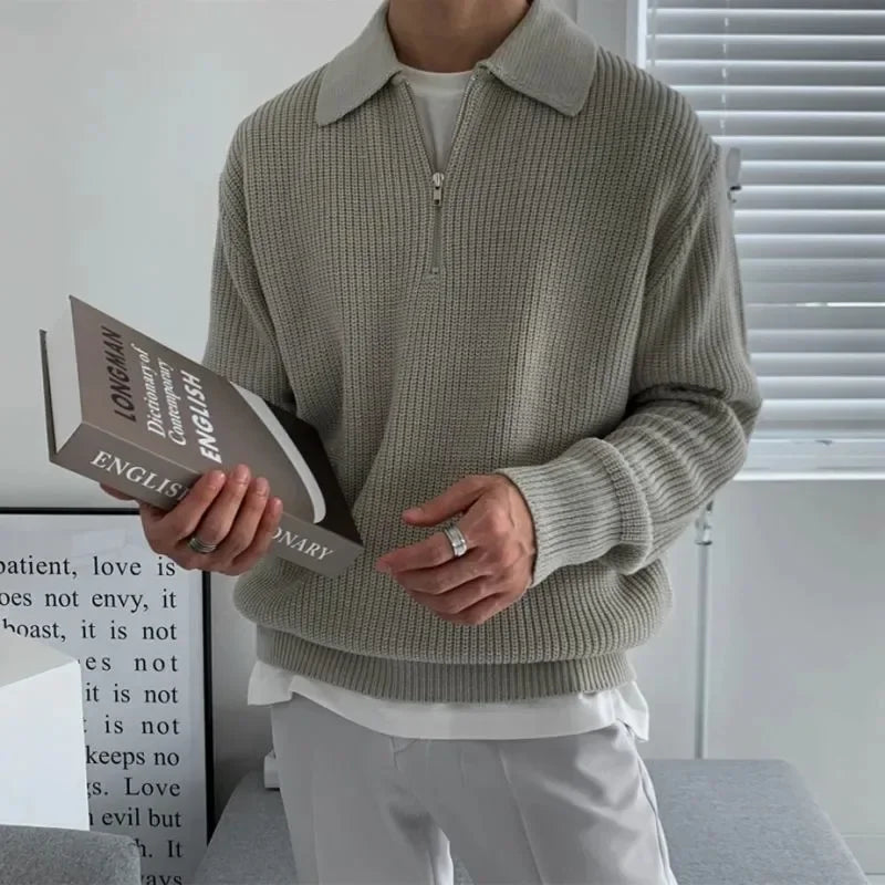 Chester Baumann | Schweizisk stickad pullover med dragkedja