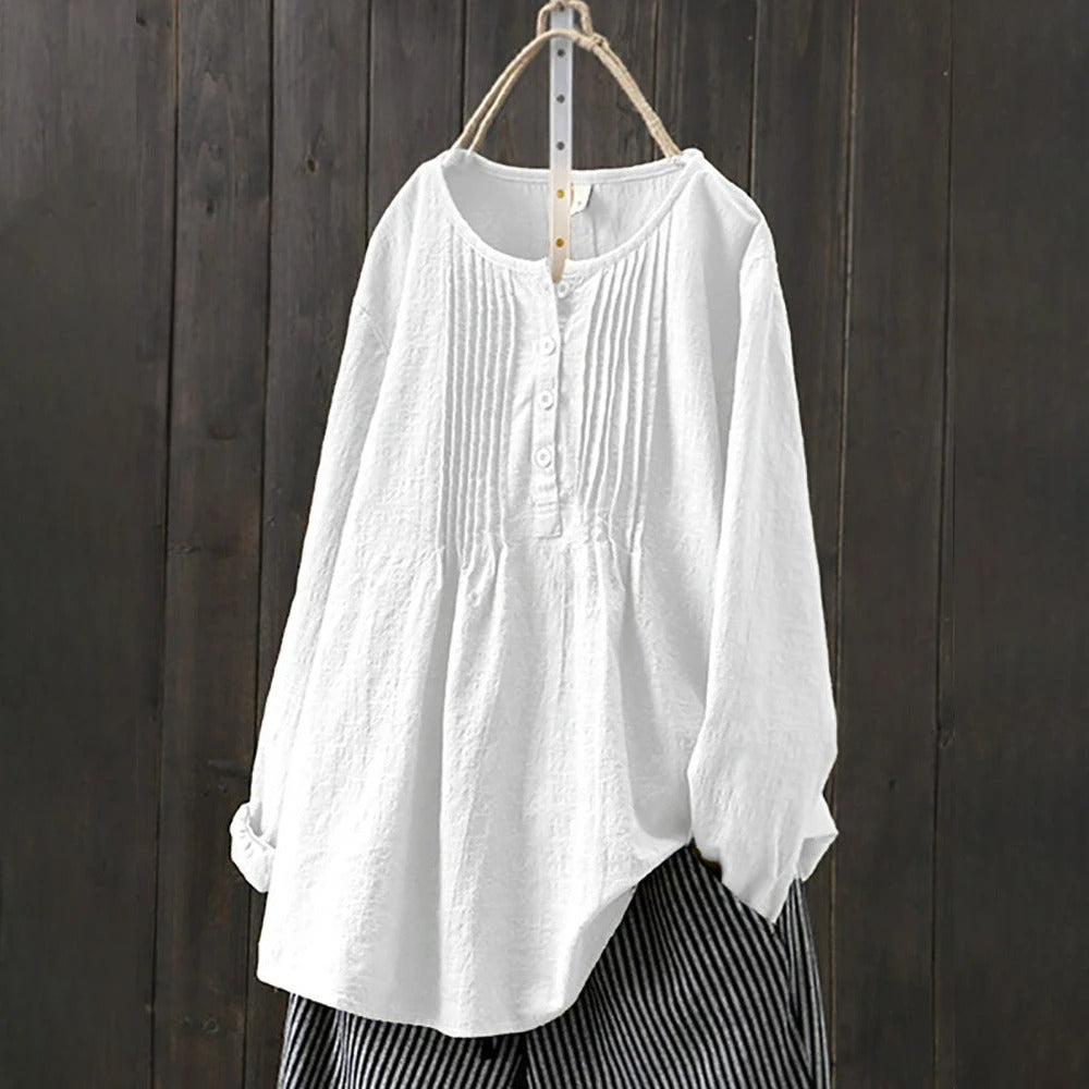 Lös vintage långärmad blus för kvinnor