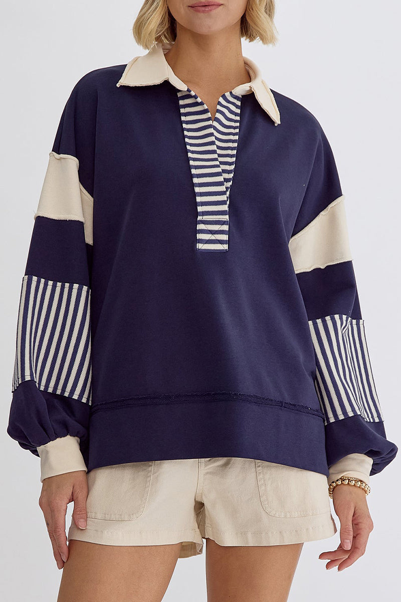 Avslappnad oversize tröja med randig stil för kvinnor