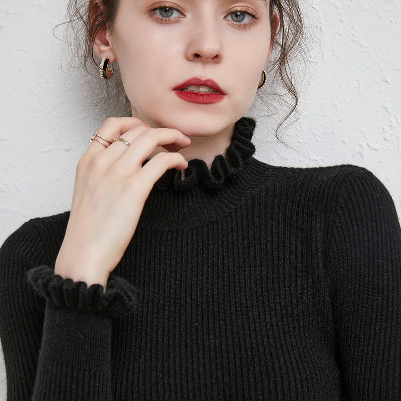 Turtleneck kashmir stickad tröja för kvinnor