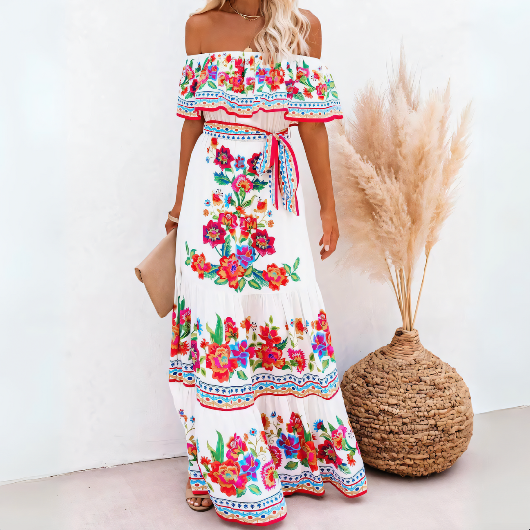 Off-shoulder snygg långklänning för kvinnor