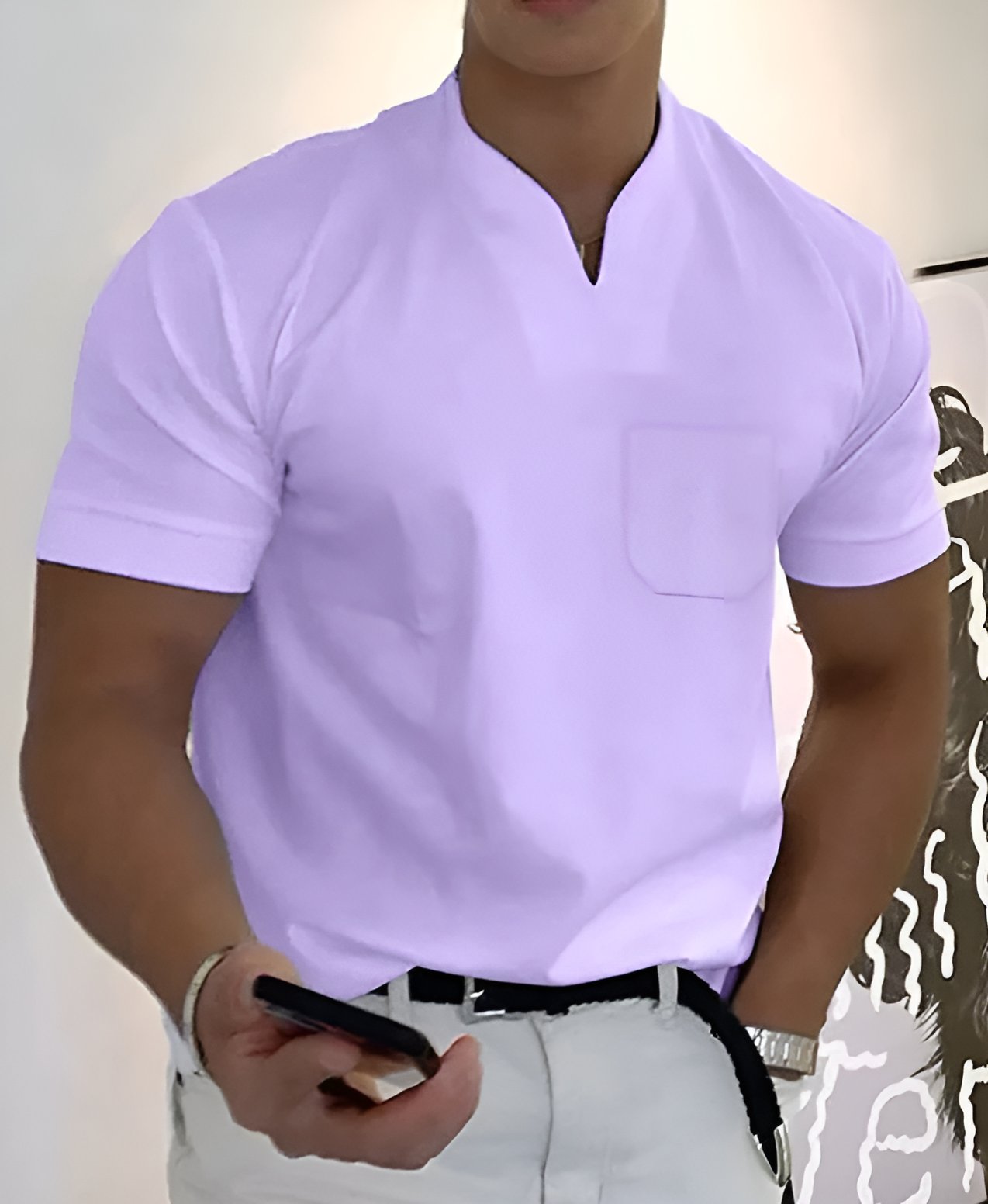 Snygg T-shirt Med V-ringning För Män