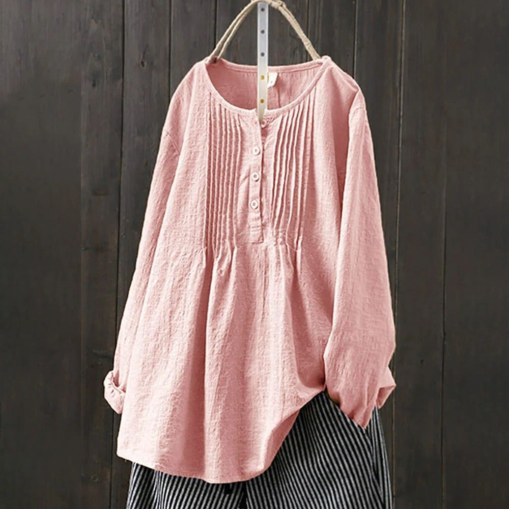 Lös vintage långärmad blus för kvinnor