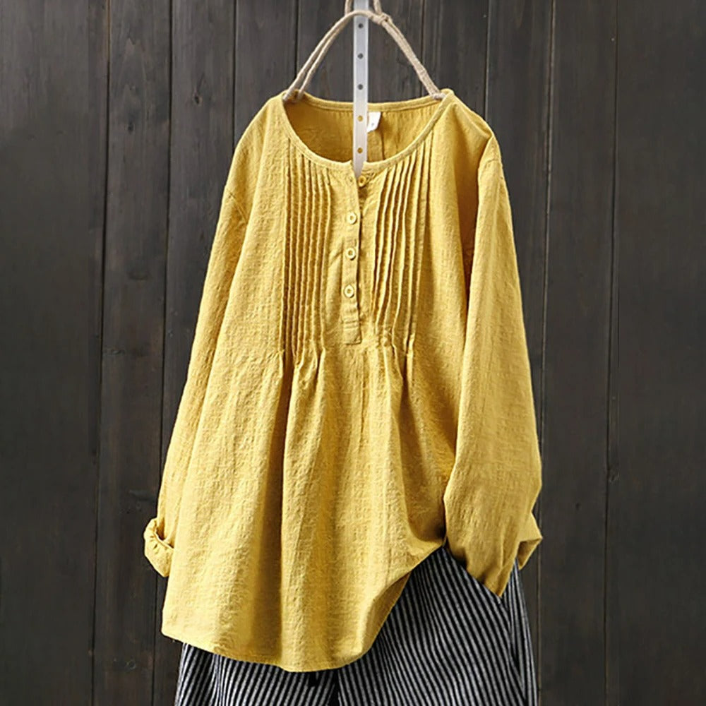 Lös vintage långärmad blus för kvinnor