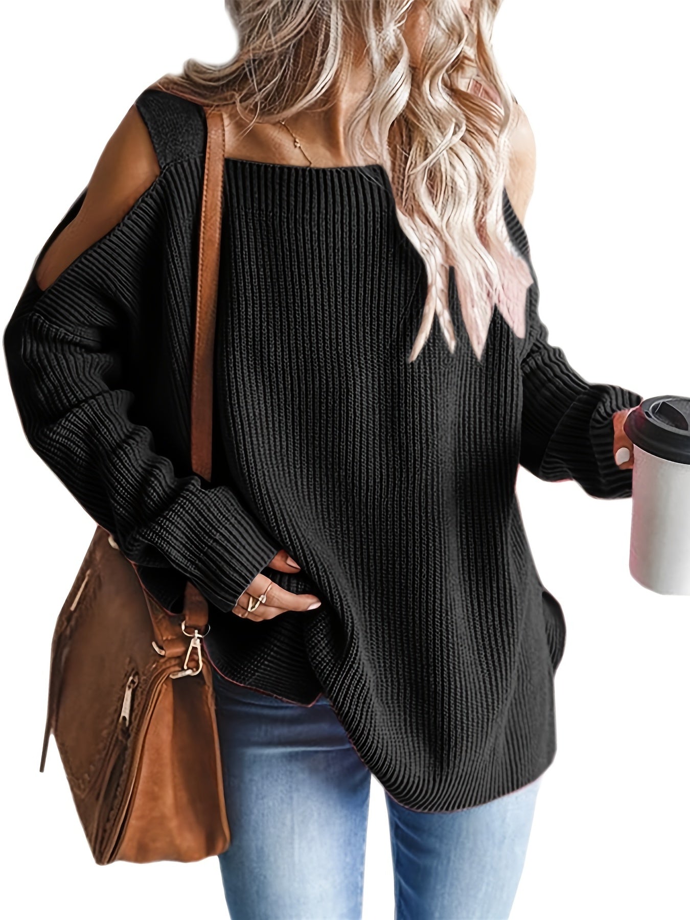 Snygg lösstickad off-shoulder tröja för kvinnor