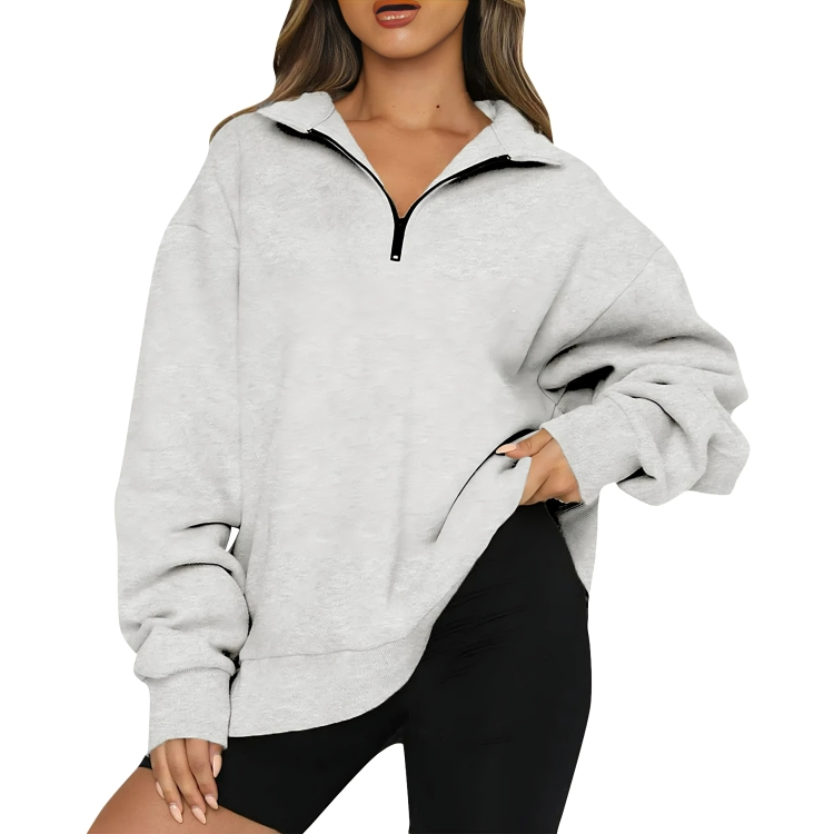 Oversize halvzip polo sweatshirts för kvinnor