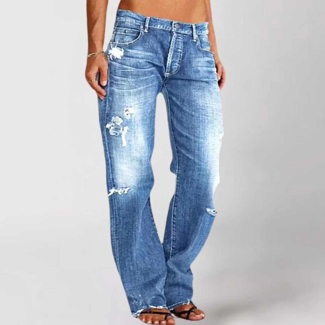 Utsvängda rippad denim jeans för kvinnor
