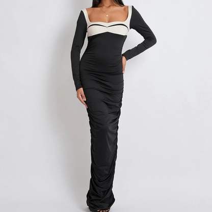 Långärmad elegant bodycon lång klänning
