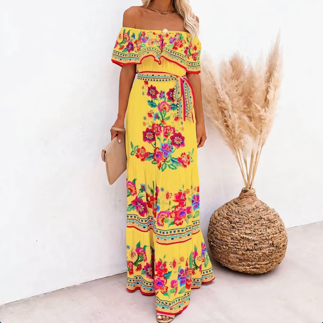 Off-shoulder snygg långklänning för kvinnor