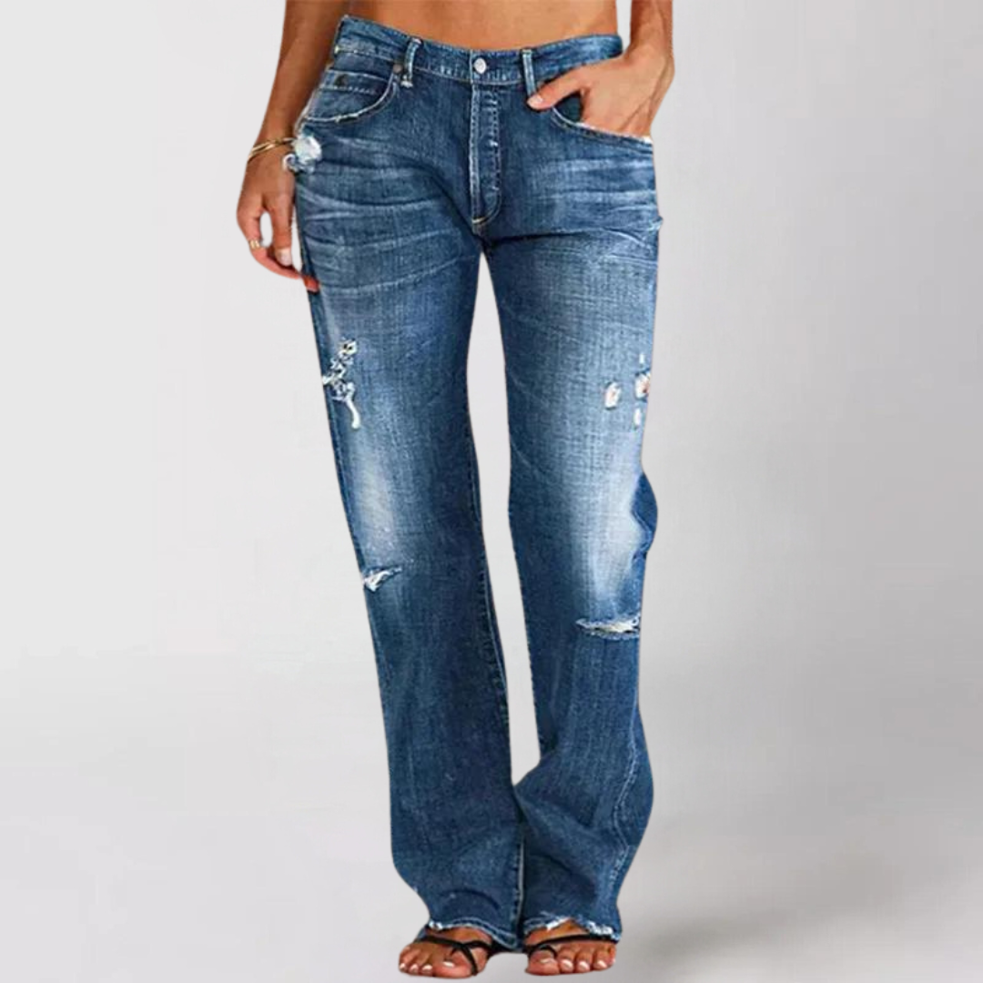 Utsvängda rippad denim jeans för kvinnor