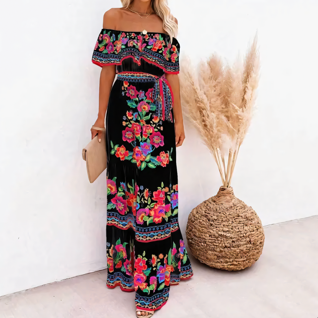 Off-shoulder snygg långklänning för kvinnor