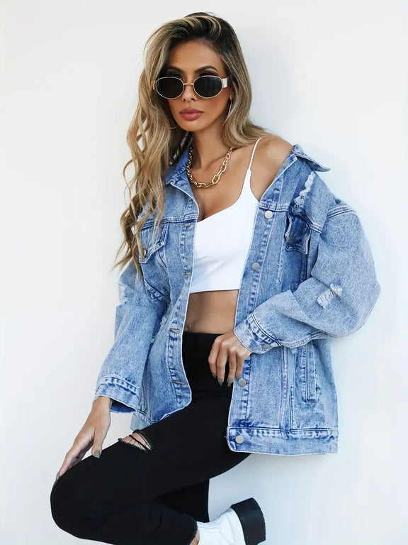 Trendig oversized jeansjacka för kvinnor