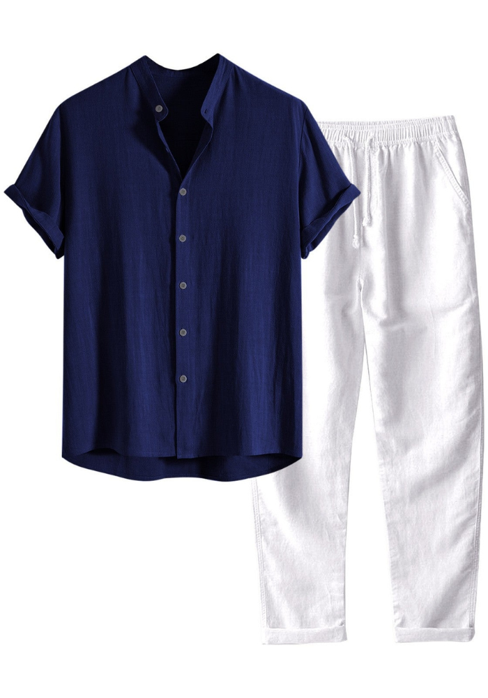Enfärgade polo och byxor set för män